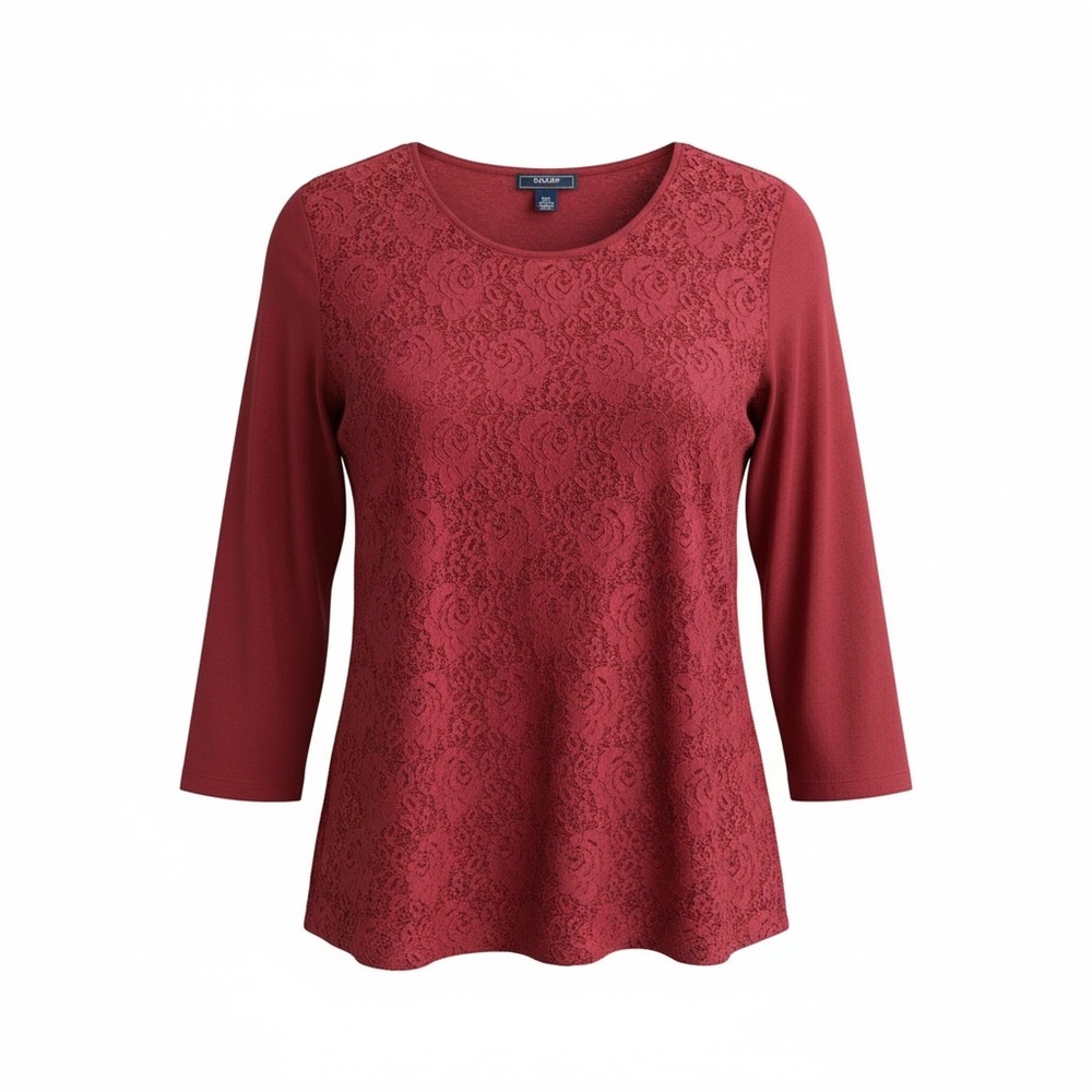 Chaps Women's Red Lace Long Sleeve Top